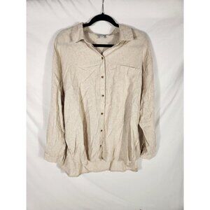NWOT Old Navy Womens Linen Boyfriend Shirt Button Up Tan Minimalist Classic L